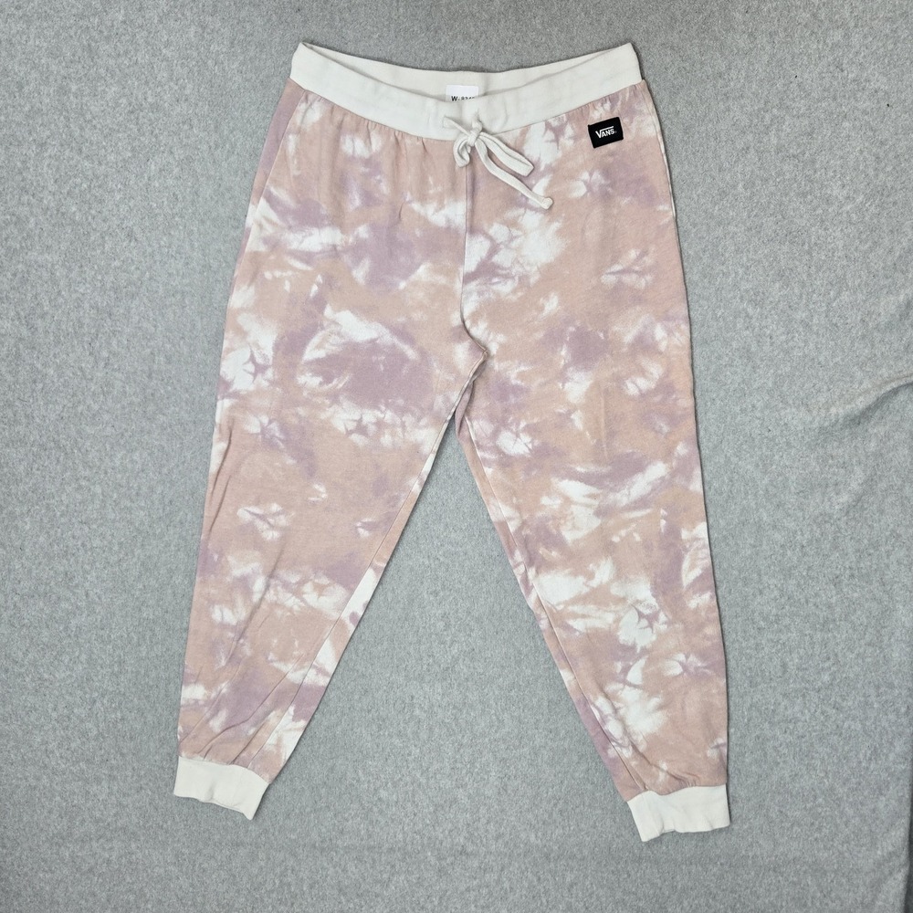 Vans Women Pants L Pink Sweatpants Tie Dye Fleece Jogger Logo 25" Inseam